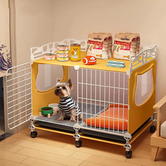 Small Dog Cage with Tray & Separate Toilet – Warm Autumn/Winter Kennel