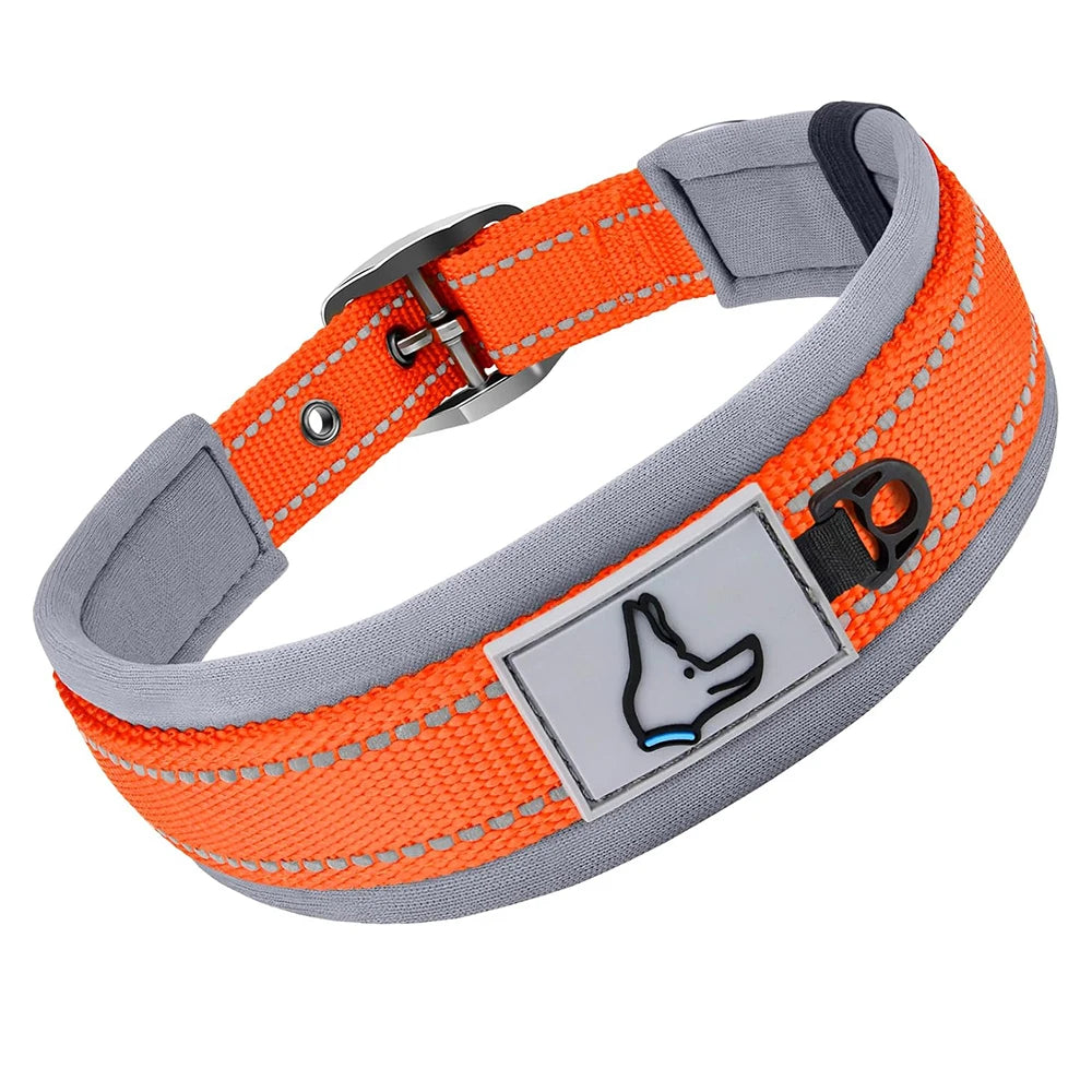 Reflective Padded Nylon Dog Collar – Heavy Duty & Adjustable
