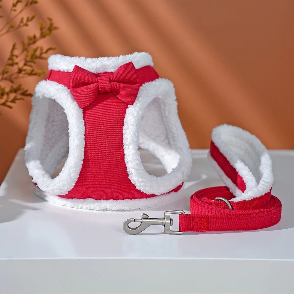 Cute Bowknot Winter Dog Harness with Leash
