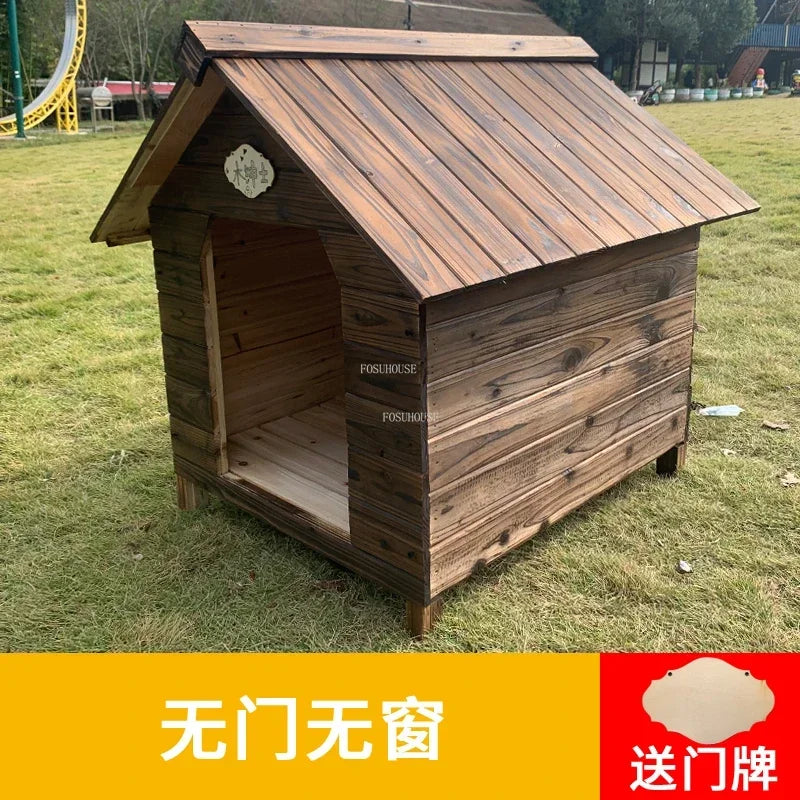 Outdoor Solid Wood Dog Kennel – Rainproof, Sunscreen & Winter-Ready (Size L)