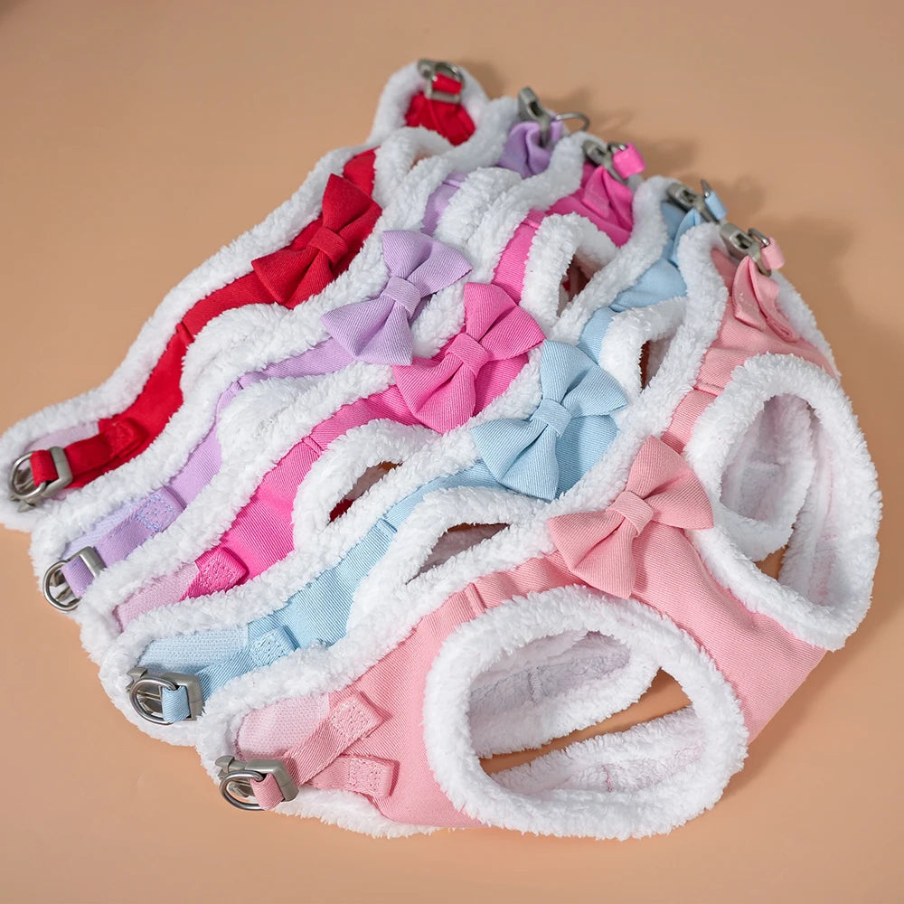 Cute Bowknot Winter Dog Harness with Leash