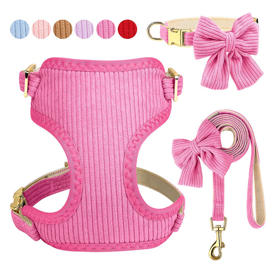 Mesh Dog Harness, Collar & Lead Set with Bow – Adjustable & Breathable