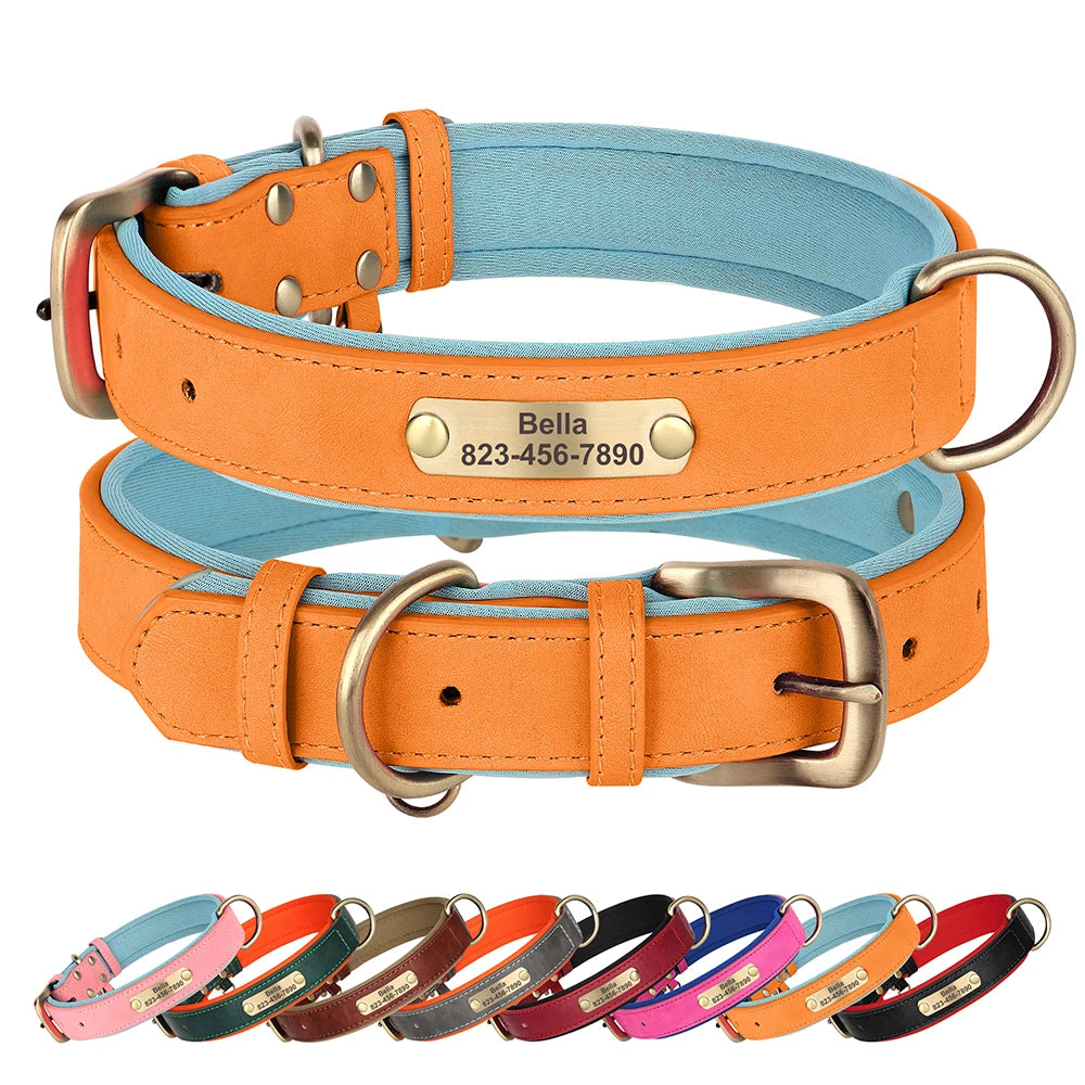 Personalised PU Leather Dog Collar – Free Engraving