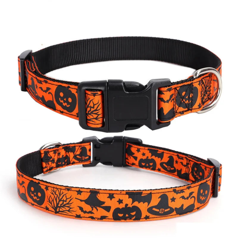 Halloween Adjustable Dog Collar – Nylon with Spooky Prints