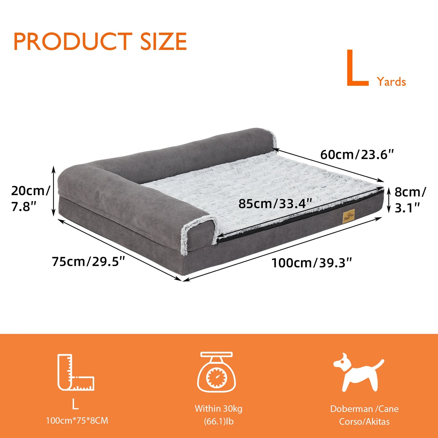 Bolster Dog Bed for Extra-Large Dogs – Orthopaedic L-Shape Memory Foam