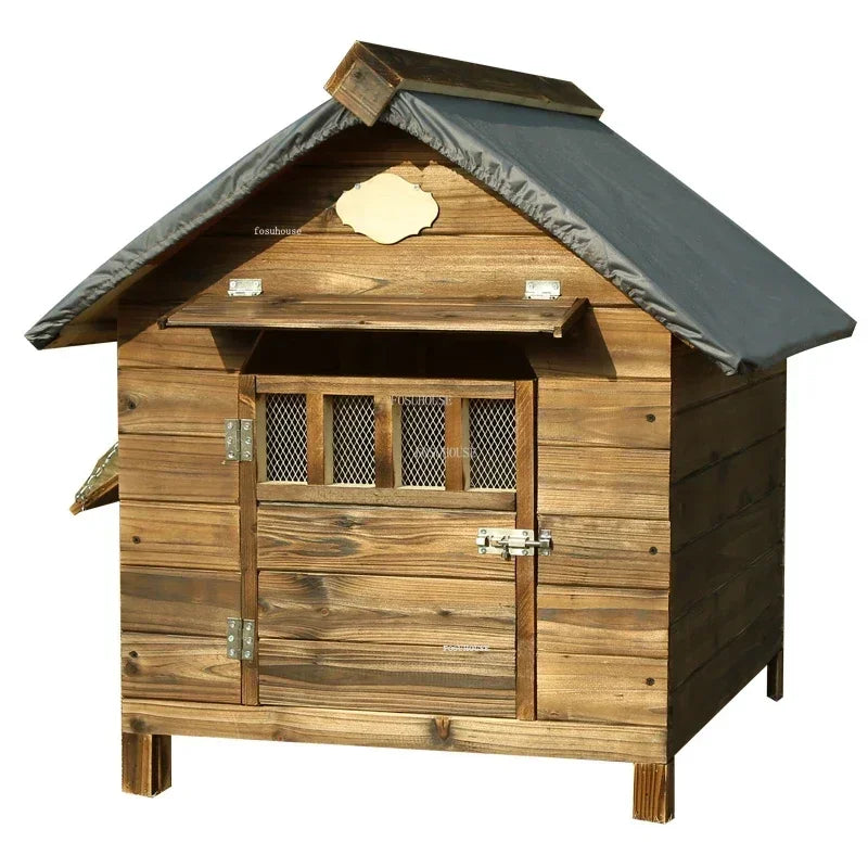 Outdoor Solid Wood Dog Kennel – Rainproof, Sunscreen & Winter-Ready (Size L)