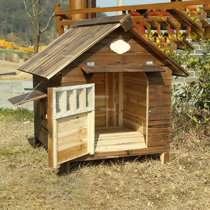 Outdoor Solid Wood Dog Kennel – Rainproof, Sunscreen & Winter-Ready (Size L)