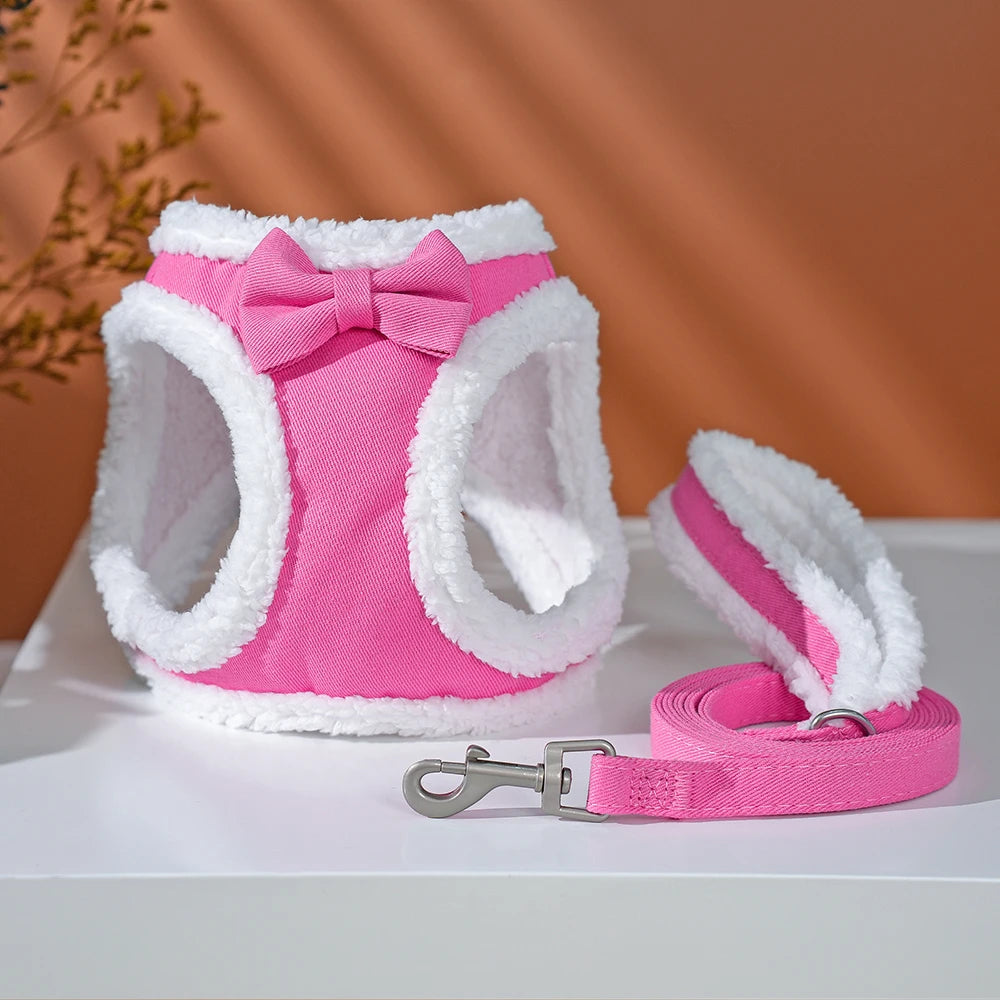 Cute Bowknot Winter Dog Harness with Leash