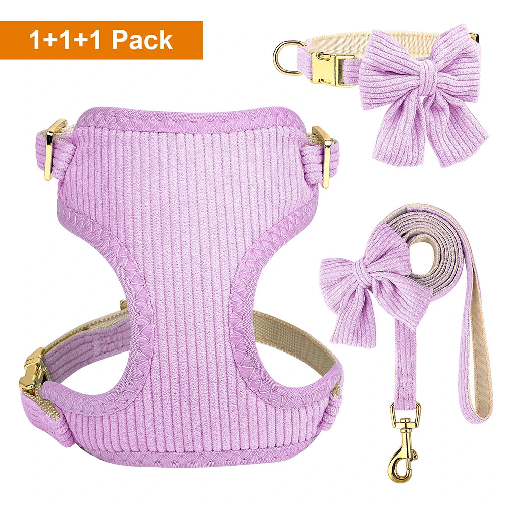 Mesh Dog Harness, Collar & Lead Set with Bow – Adjustable & Breathable