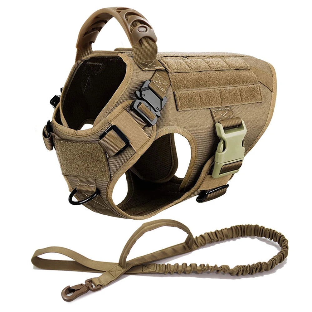 Tactical Large Dog Harness, Collar & Leash Set with MOLLE Pouches