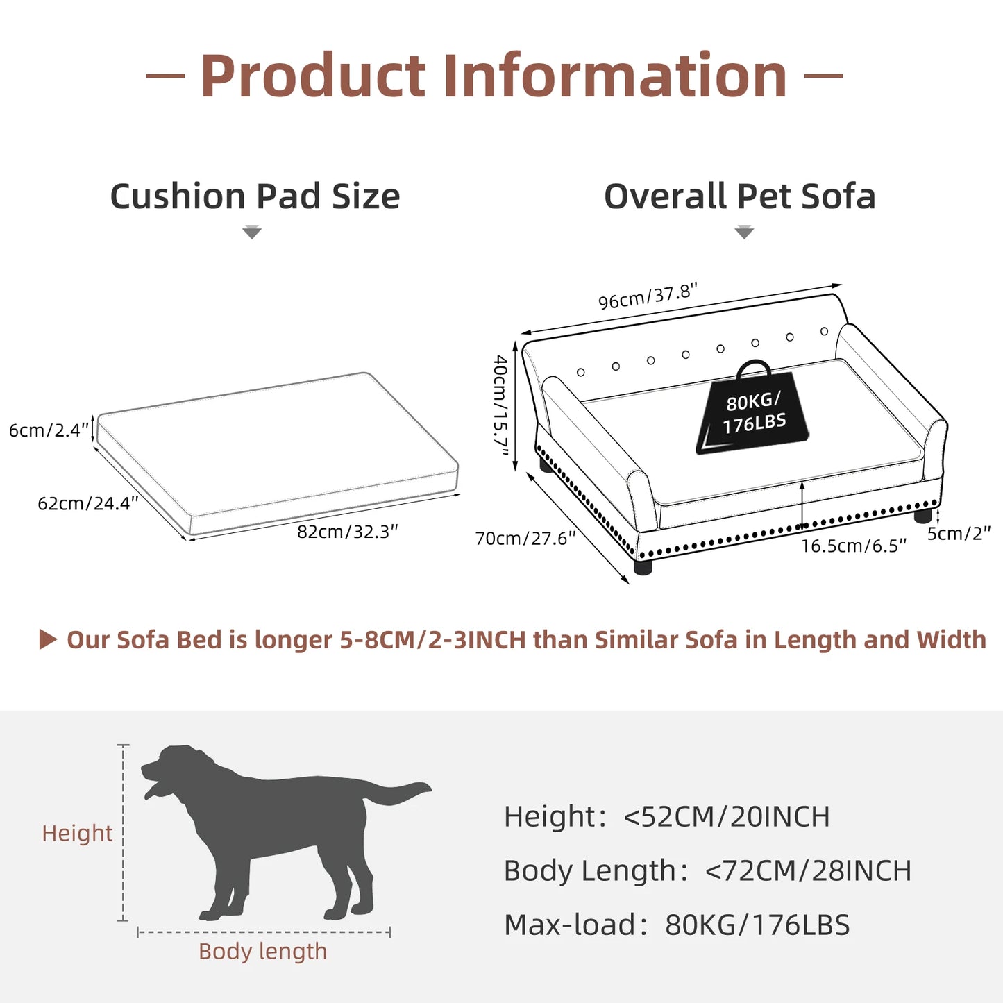 Elevated Dog Sofa Bed – Luxury Microfibre Leather with Removable Cushion