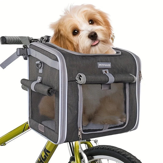 Expandable Dog & Cat Bike Basket – Soft-Sided Pet Carrier Backpack with 4 Doors (Up to 18 lbs)
