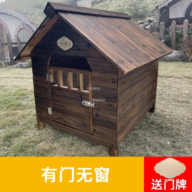 Outdoor Solid Wood Dog Kennel – Rainproof, Sunscreen & Winter-Ready (Size L)