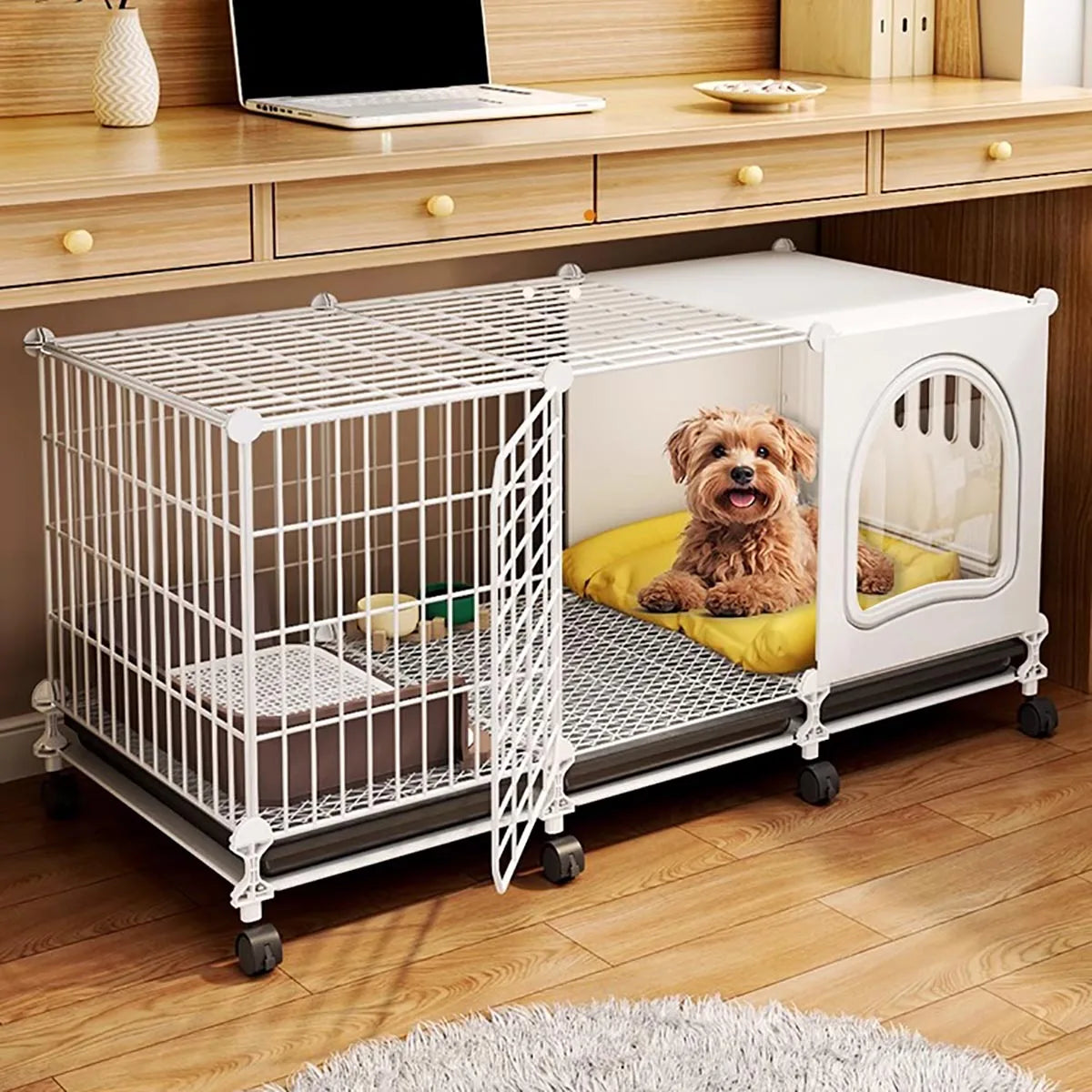 Indoor Dog Cage with Integrated Toilet & Tray – For Small and Medium Dogs