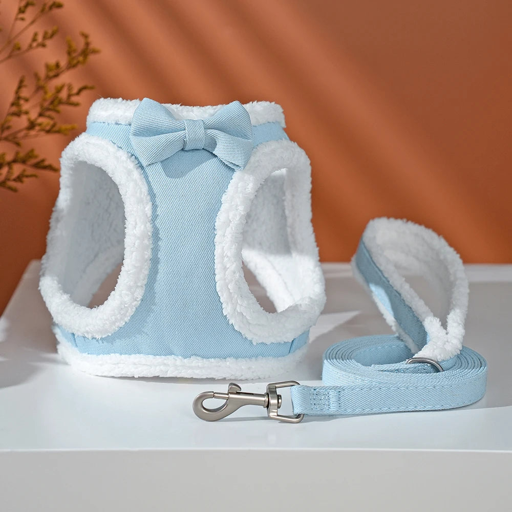 Cute Bowknot Winter Dog Harness with Leash