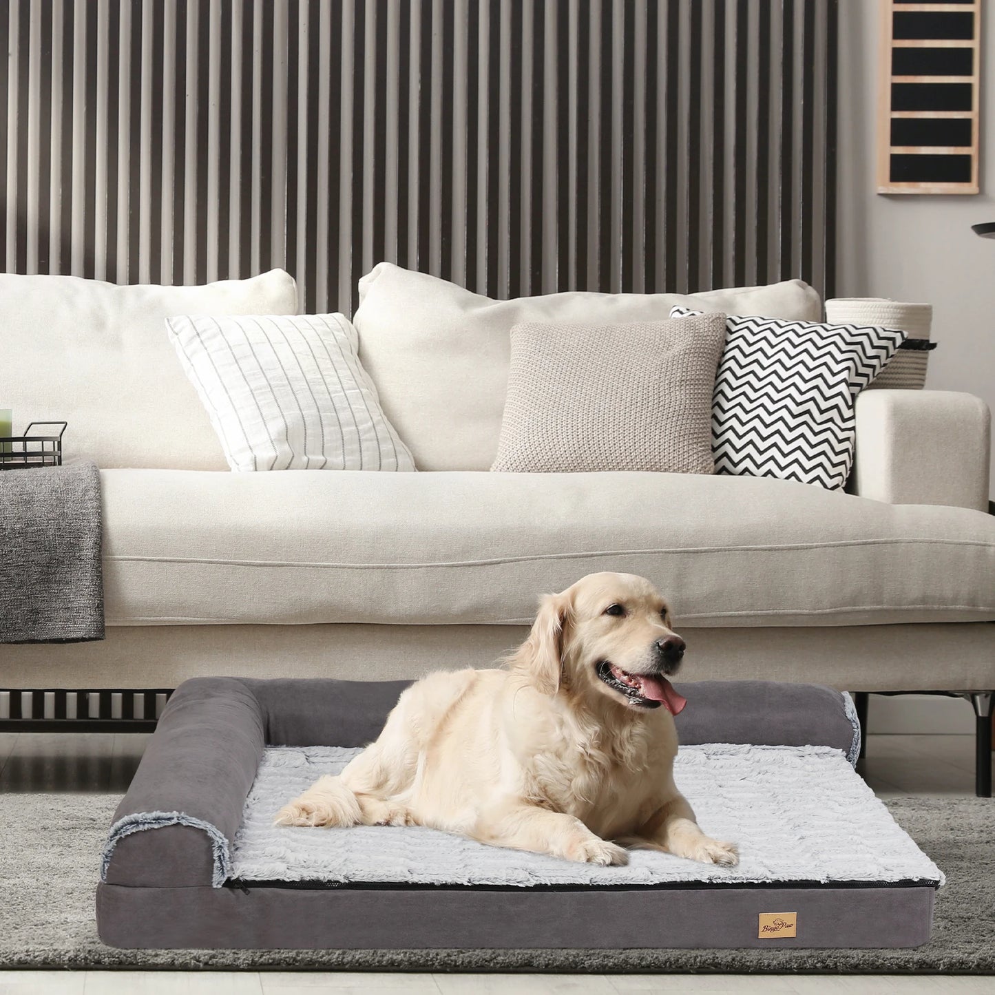 Bolster Dog Bed for Extra-Large Dogs – Orthopaedic L-Shape Memory Foam