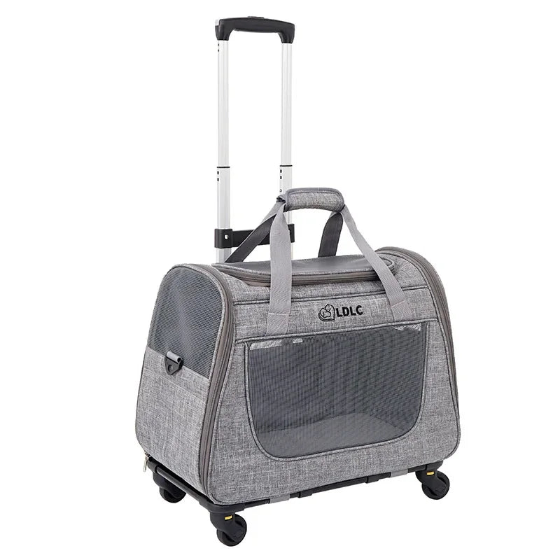 Breathable Portable Pet Trolley Carrier with Pull Rod & Backpack Function