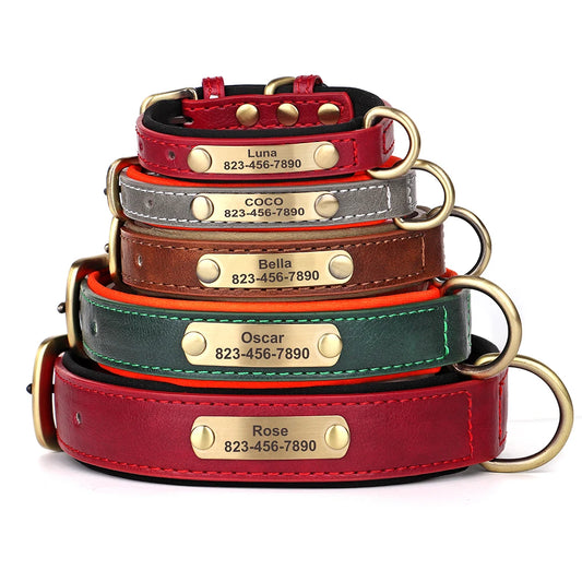 Personalised PU Leather Dog Collar – Free Engraving