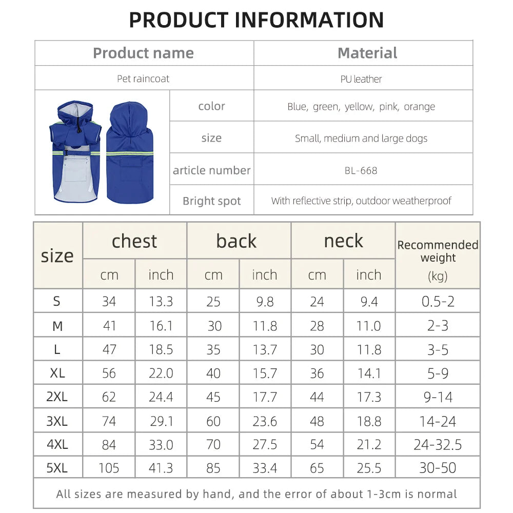 Cloak-Style Waterproof Dog Raincoat with Hood & Reflective Strip – Sizes S to 5XL