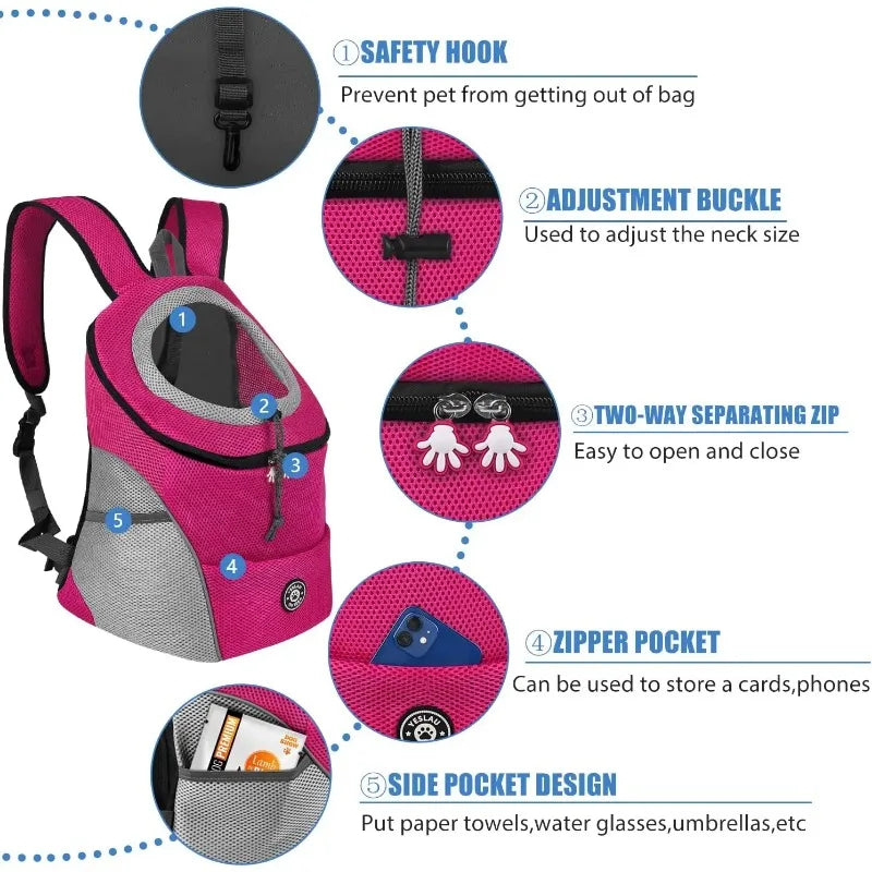 Double-Shoulder Travel Pet Backpack – Front/Back Wear Dog & Cat Carrier with Mesh and Leg Openings