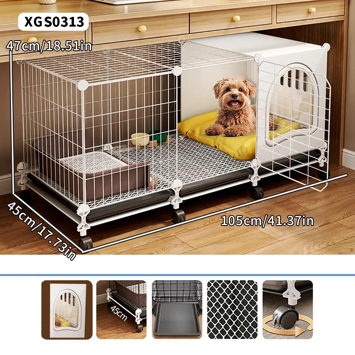 Indoor Dog Cage with Integrated Toilet & Tray – For Small and Medium Dogs