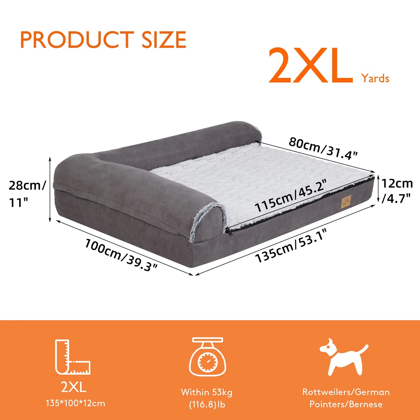 Bolster Dog Bed for Extra-Large Dogs – Orthopaedic L-Shape Memory Foam