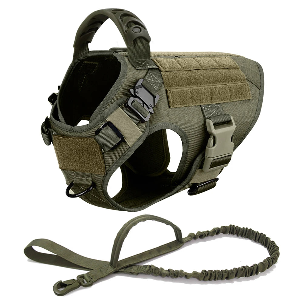 Tactical Large Dog Harness, Collar & Leash Set with MOLLE Pouches