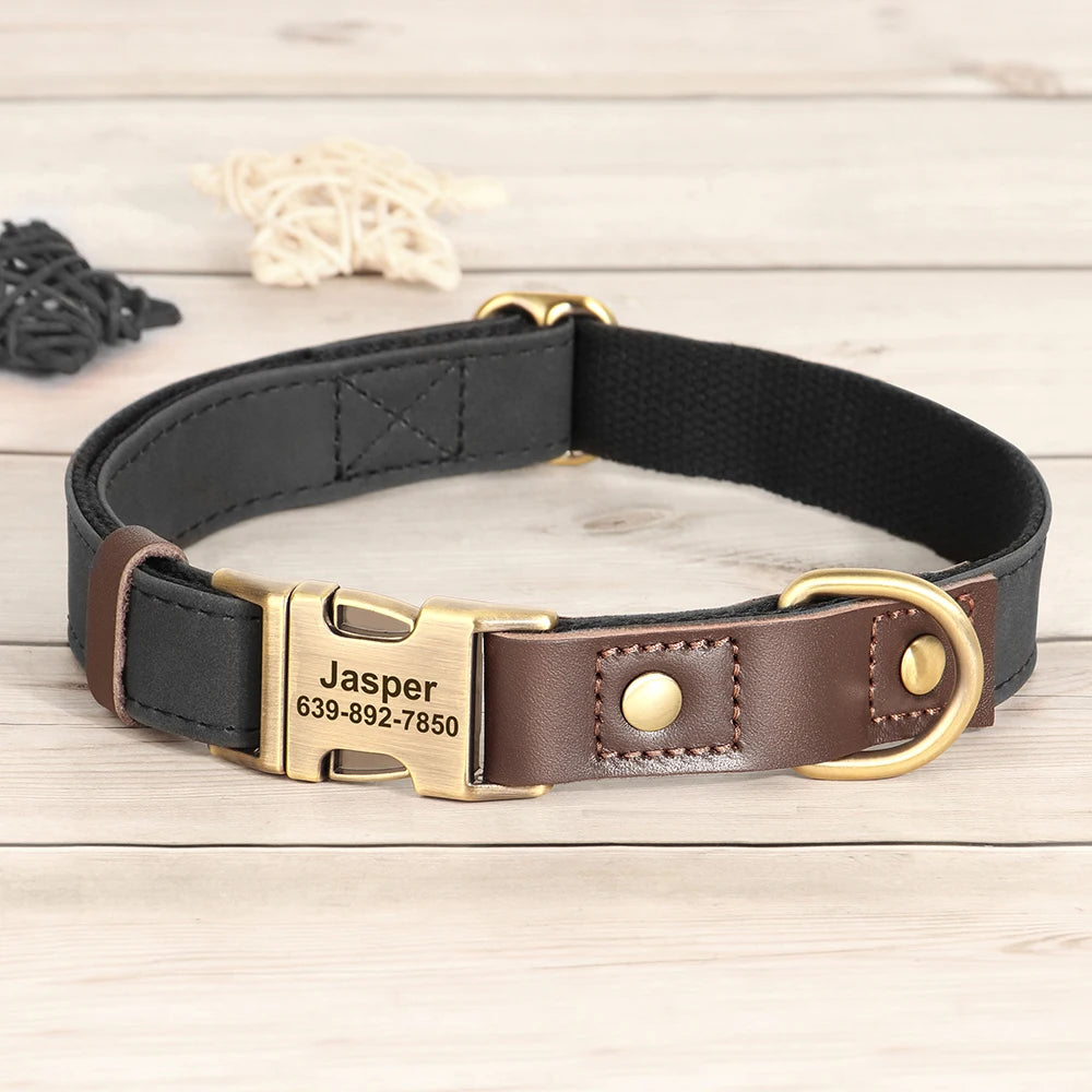Custom PU Leather Dog Collar – Free Engraving & Adjustable Fit
