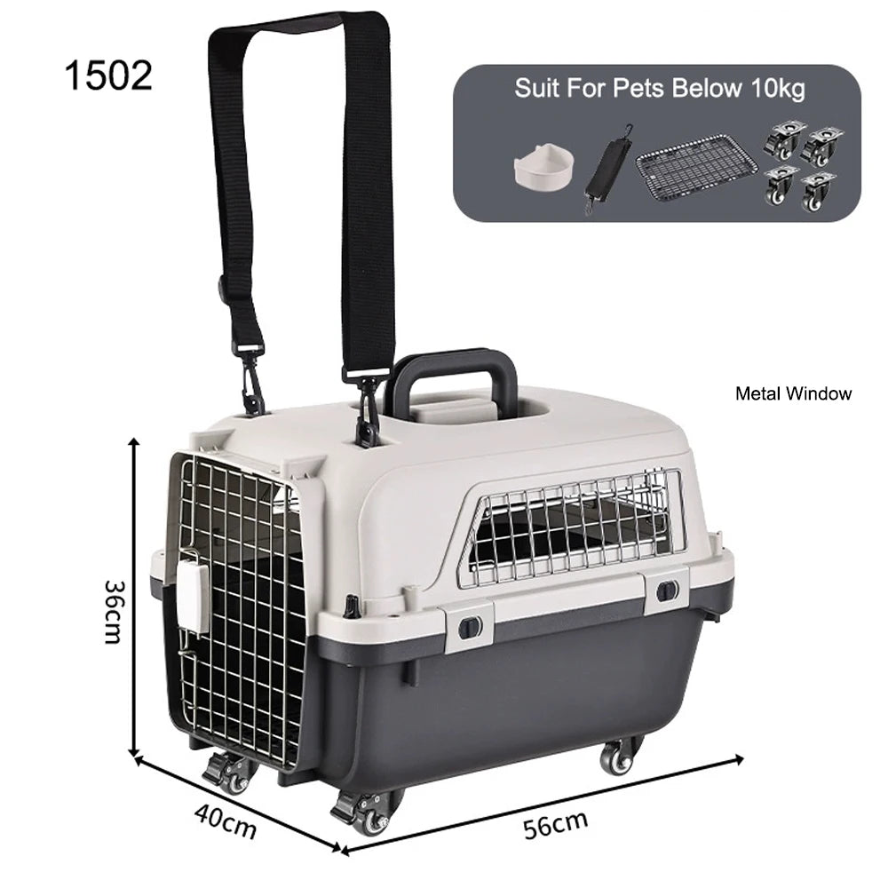 33" Large Airline-Friendly Dog Carrier – Durable Plastic Flight Crate with Wheels & Metal Ventilation Windows