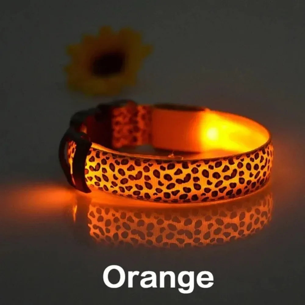Leopard Print LED Dog Collar – Adjustable, Glowing & Night-Safe