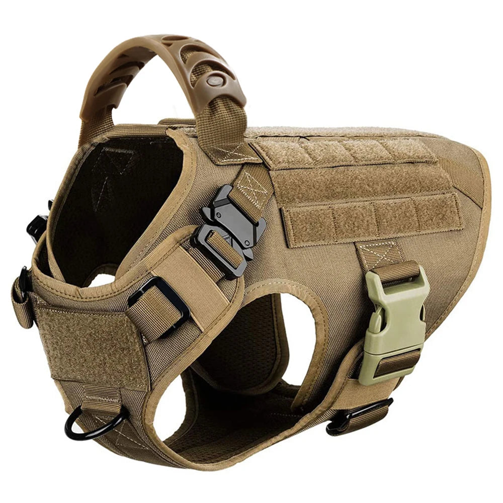 Tactical Large Dog Harness, Collar & Leash Set with MOLLE Pouches