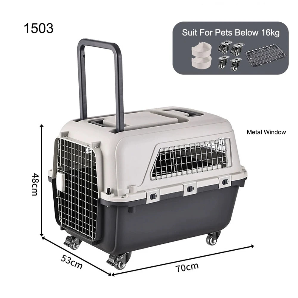 33" Large Airline-Friendly Dog Carrier – Durable Plastic Flight Crate with Wheels & Metal Ventilation Windows