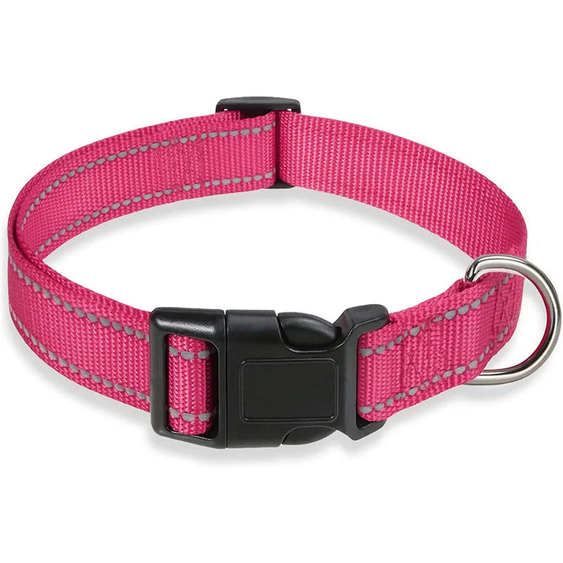 Reflective Adjustable Nylon Dog Collar with Buckle