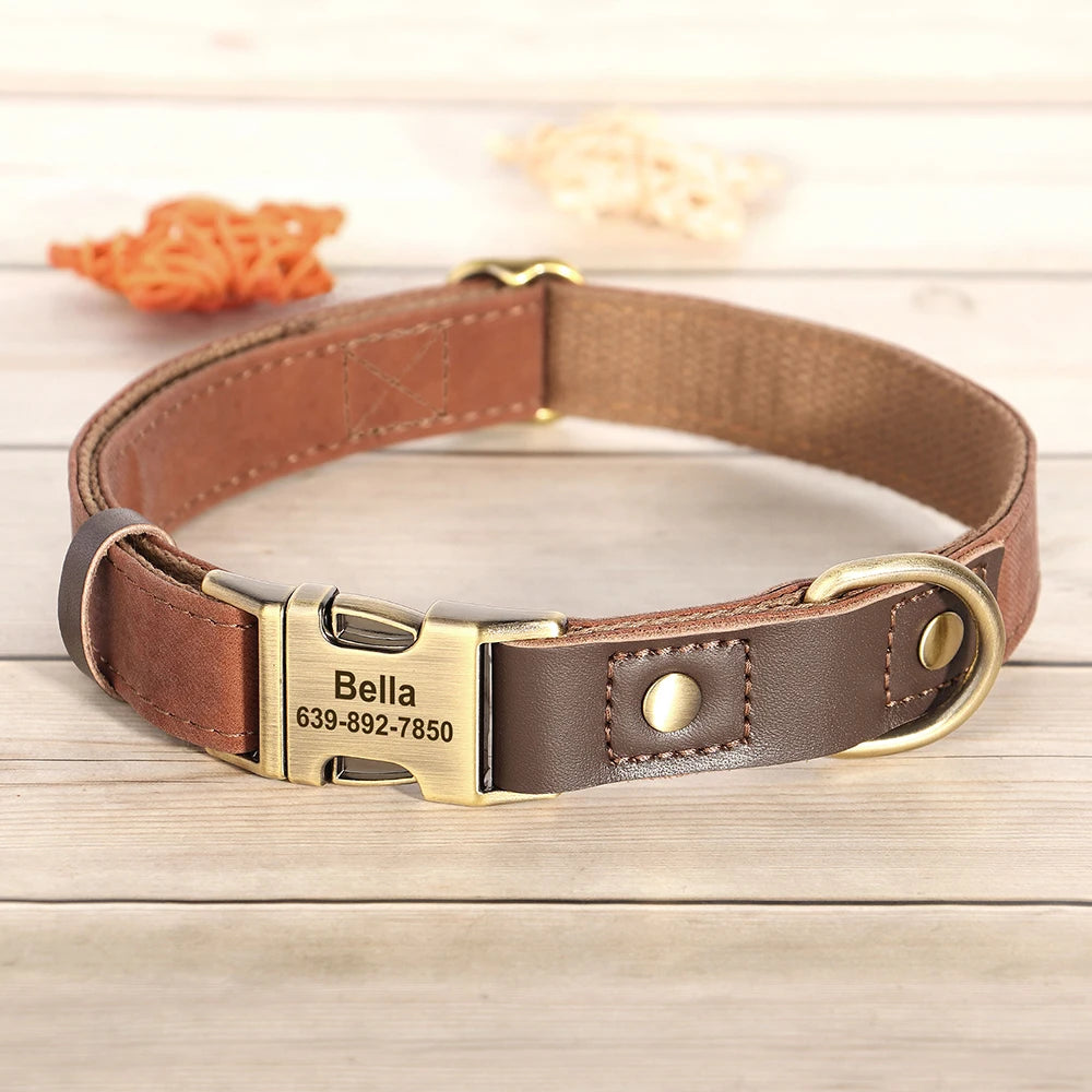 Custom PU Leather Dog Collar – Free Engraving & Adjustable Fit