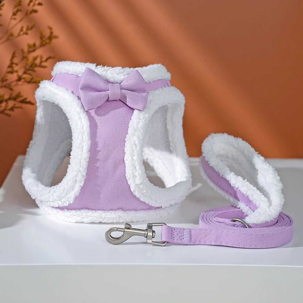 Cute Bowknot Winter Dog Harness with Leash
