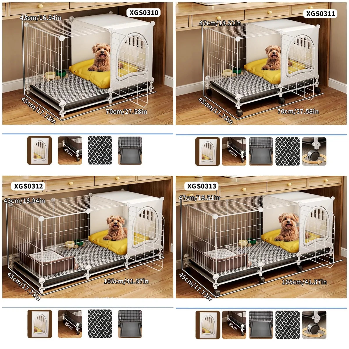 Indoor Dog Cage with Integrated Toilet & Tray – For Small and Medium Dogs