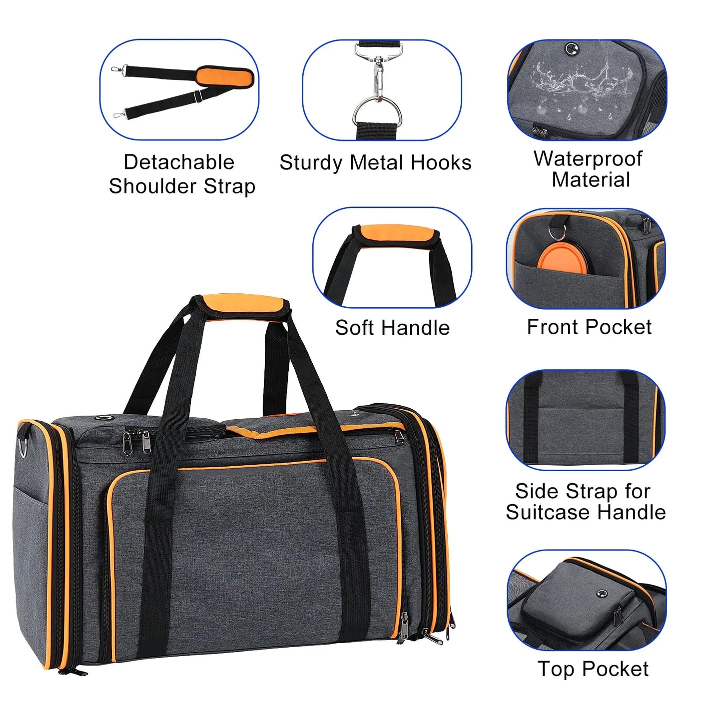 Large Reversible Expandable Pet Carrier – With Fleece Pad & Storage Pockets (Up to 24 lbs)