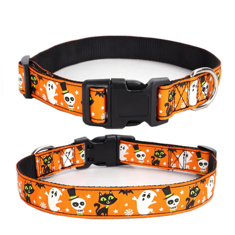 Halloween Adjustable Dog Collar – Nylon with Spooky Prints
