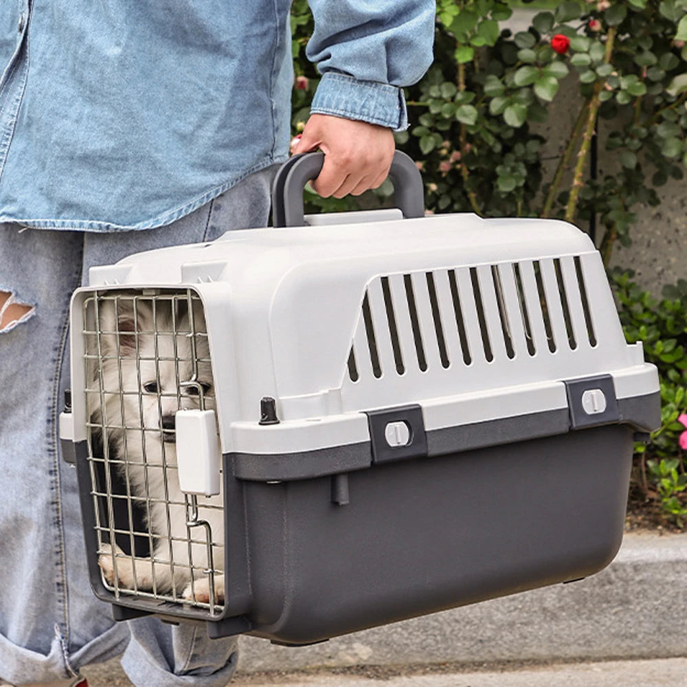 33" Large Airline-Friendly Dog Carrier – Durable Plastic Flight Crate with Wheels & Metal Ventilation Windows
