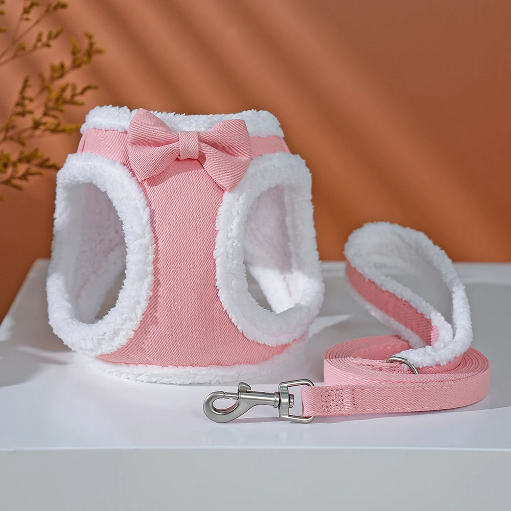 Cute Bowknot Winter Dog Harness with Leash