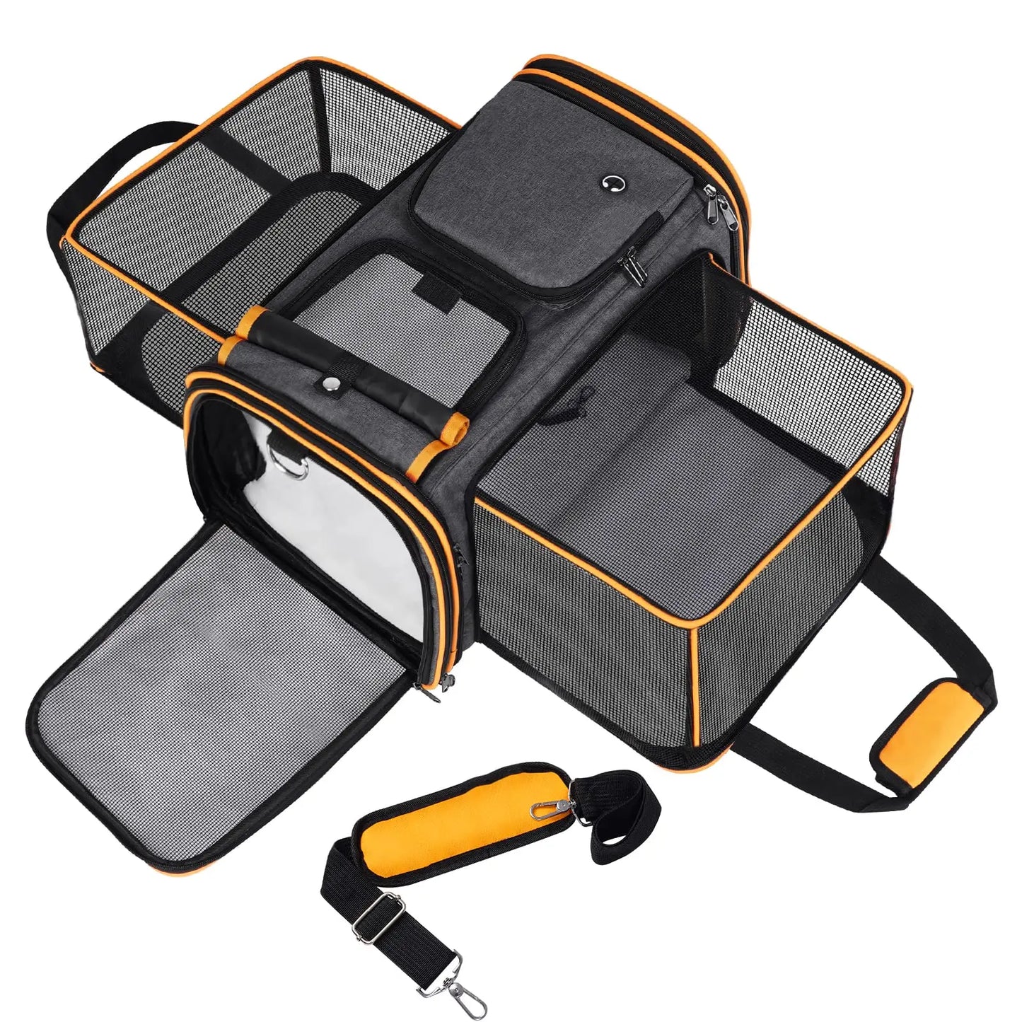 Large Reversible Expandable Pet Carrier – With Fleece Pad & Storage Pockets (Up to 24 lbs)