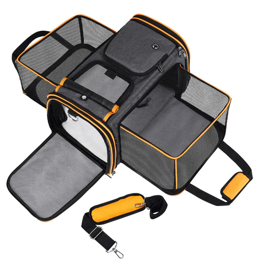 Large Reversible Expandable Pet Carrier – With Fleece Pad & Storage Pockets (Up to 24 lbs)