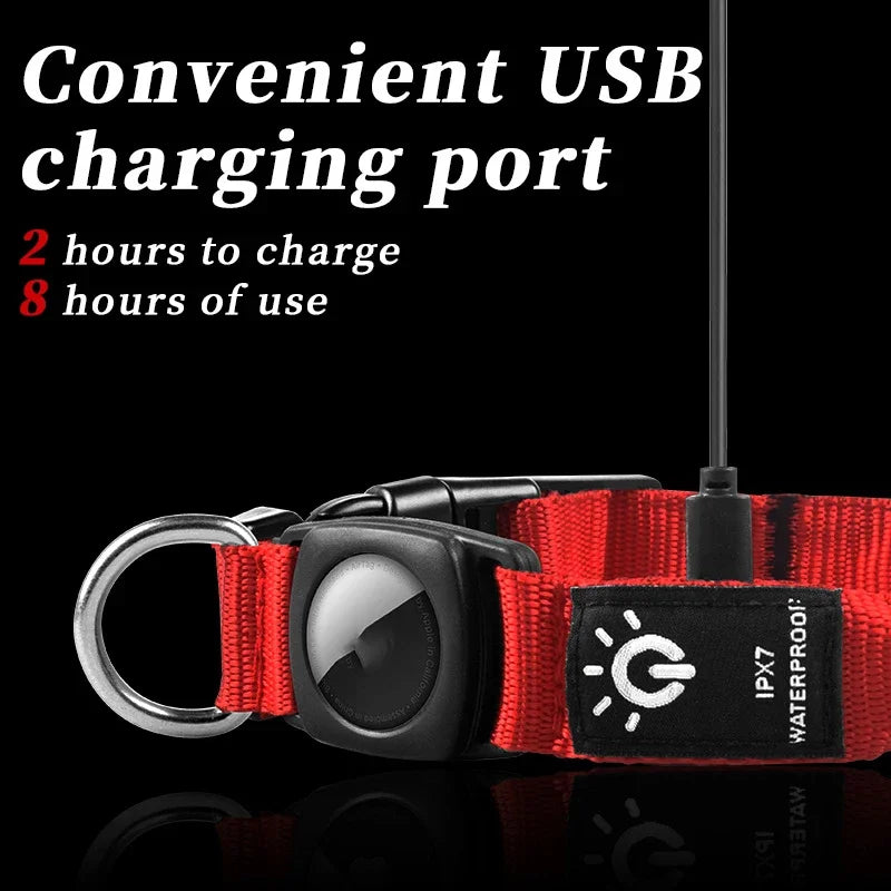 LED Airtag-Compatible Waterproof Dog Collar