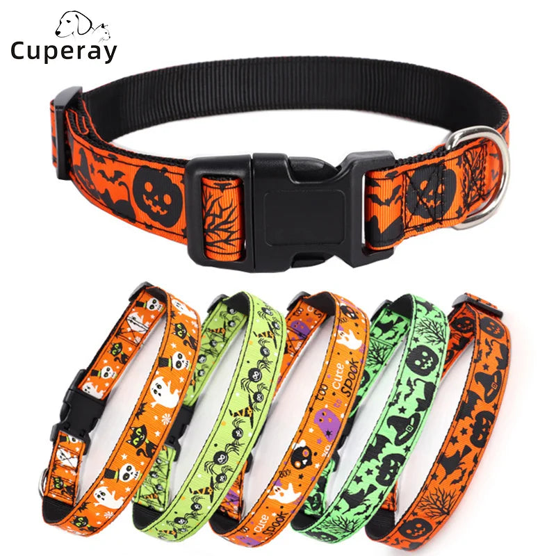 Halloween Adjustable Dog Collar – Nylon with Spooky Prints