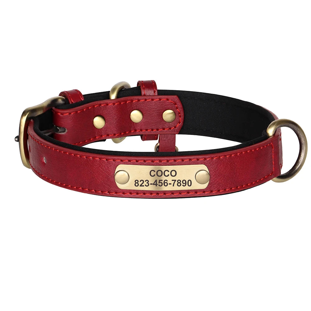 Personalised PU Leather Dog Collar – Free Engraving