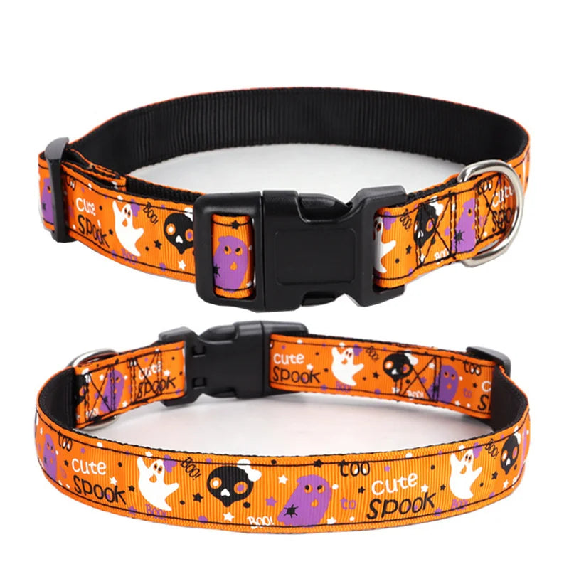 Halloween Adjustable Dog Collar – Nylon with Spooky Prints