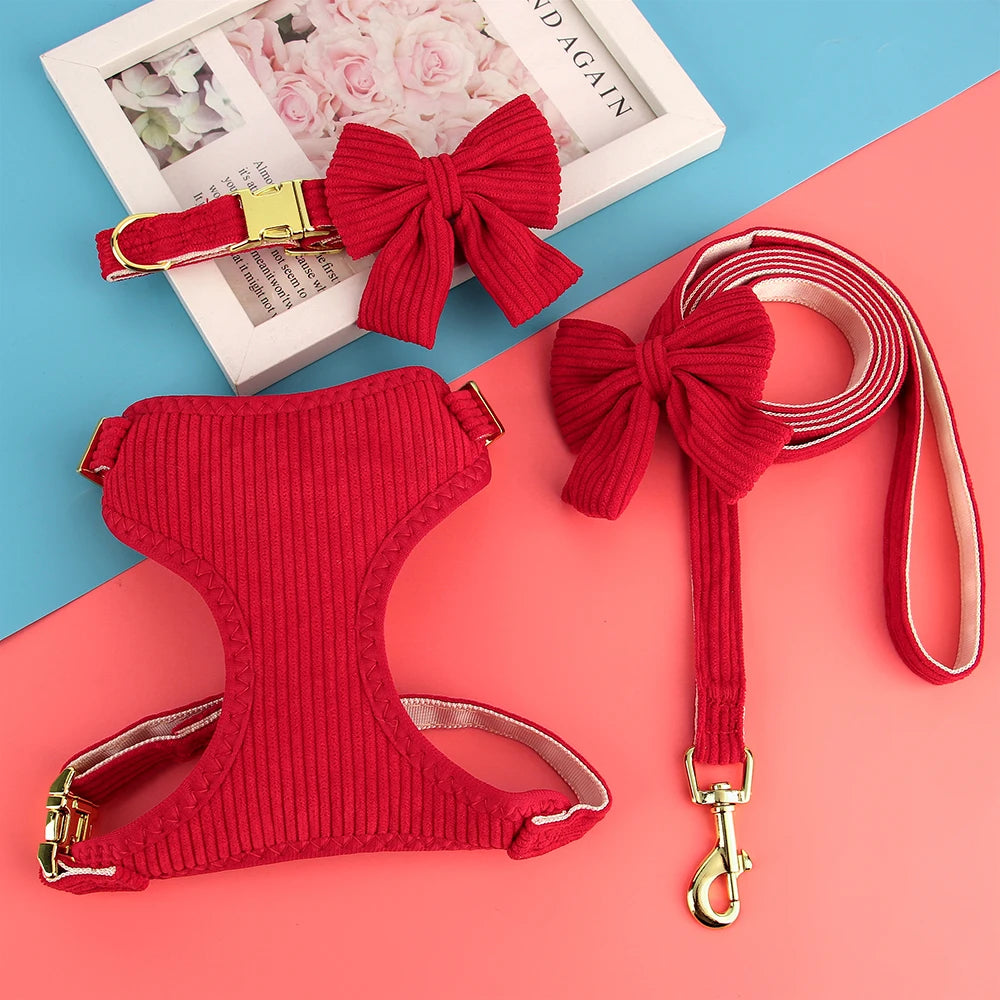 Mesh Dog Harness, Collar & Lead Set with Bow – Adjustable & Breathable