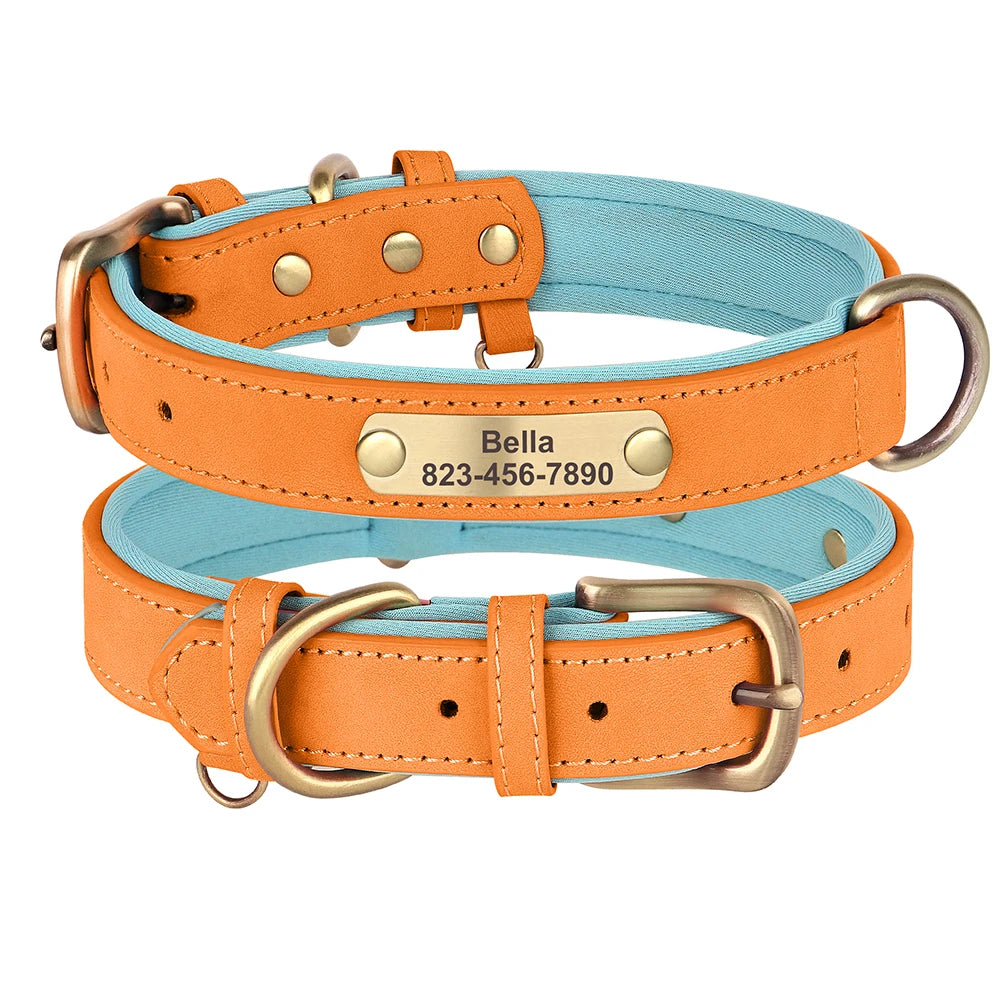 Personalised PU Leather Dog Collar – Free Engraving
