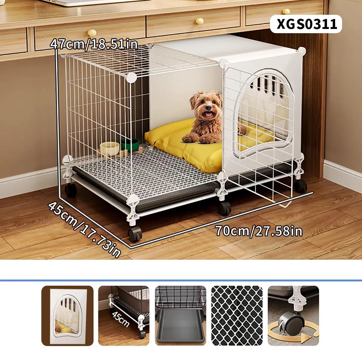 Indoor Dog Cage with Integrated Toilet & Tray – For Small and Medium Dogs