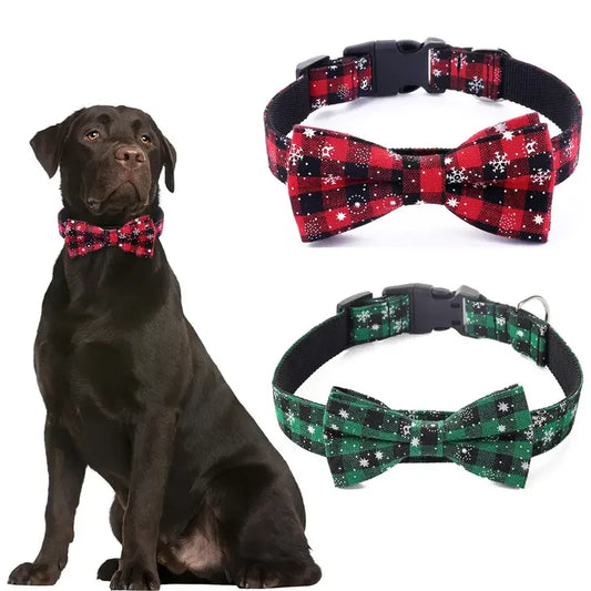 🎄 Christmas Plaid Bow Tie Dog Collar – Adjustable, Festive & Comfortable